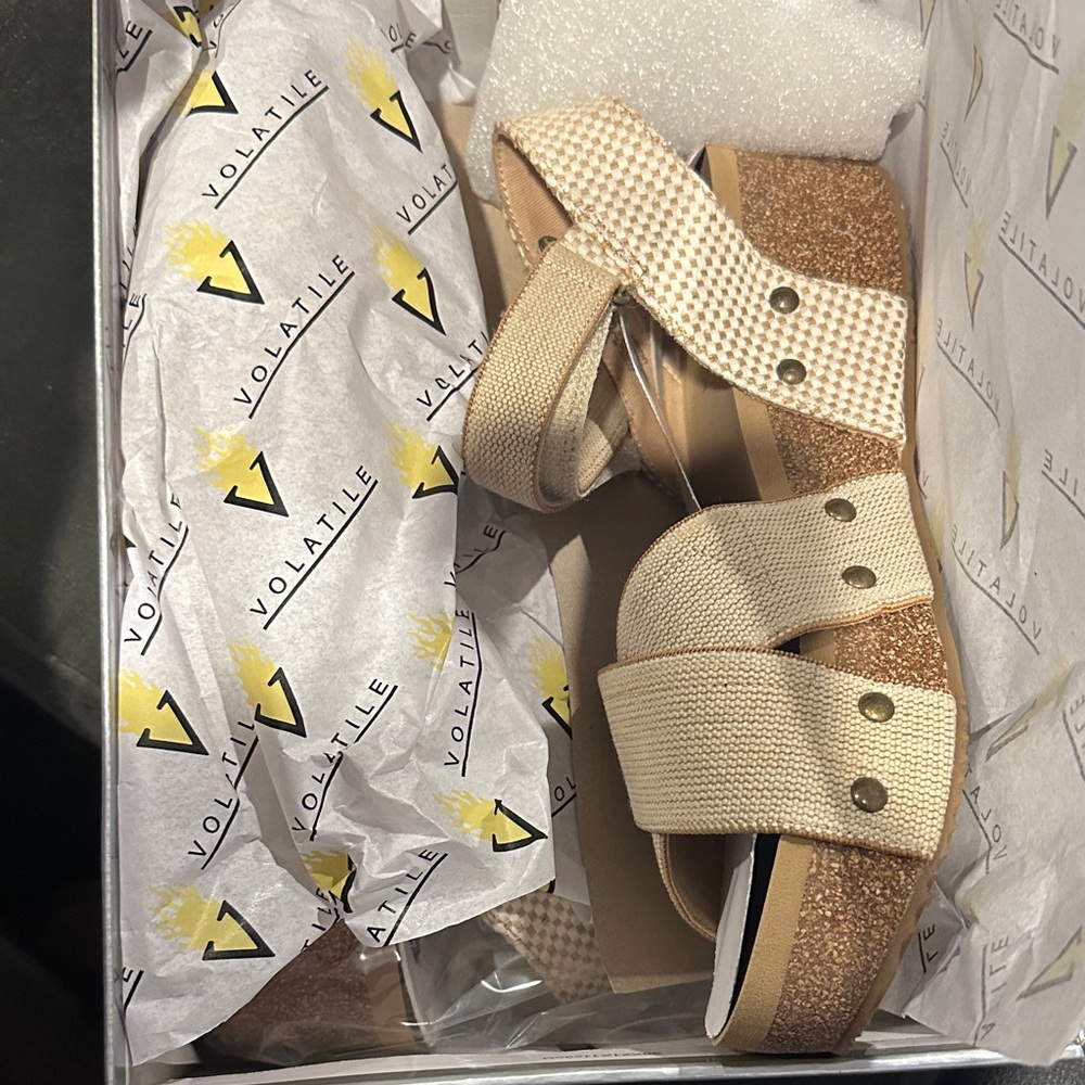 Volatile Beige and Brown Wedge Sandals